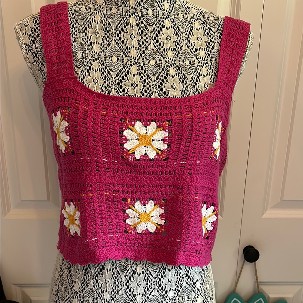 Rebellion Pink Embellished Crop Tank Top